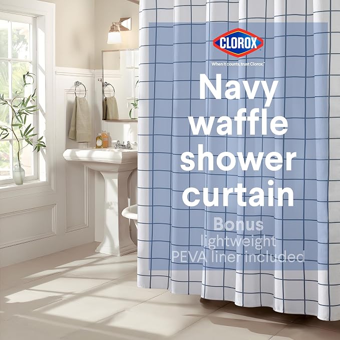 CLOROX Bathroom Waffle Windowpane Pattern Shower Curtain by Clorox