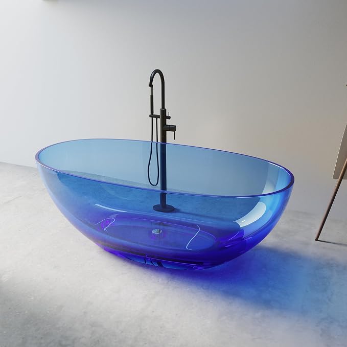 Stone Resin Freestanding Bathtub 61", Elegant Oval Shape Soaking Tub, Solid - Image 2
