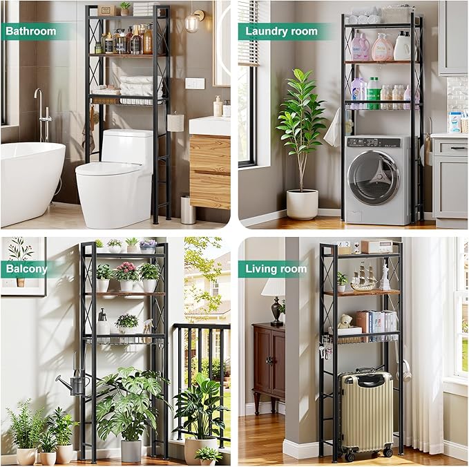 Over The Toilet Storage with X Shape Side Guardrail, 3-Tier Over Toilet Storage - Image 3