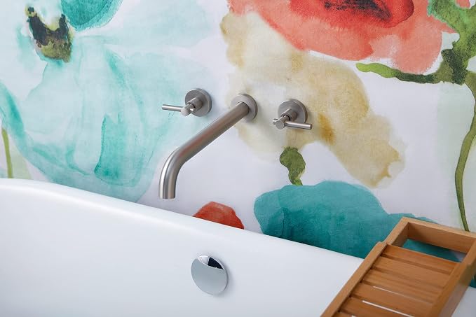 Wall Mount Tub Filler, Two Handle Bathtub Faucet, Extra Long Spout Reach - Image 2