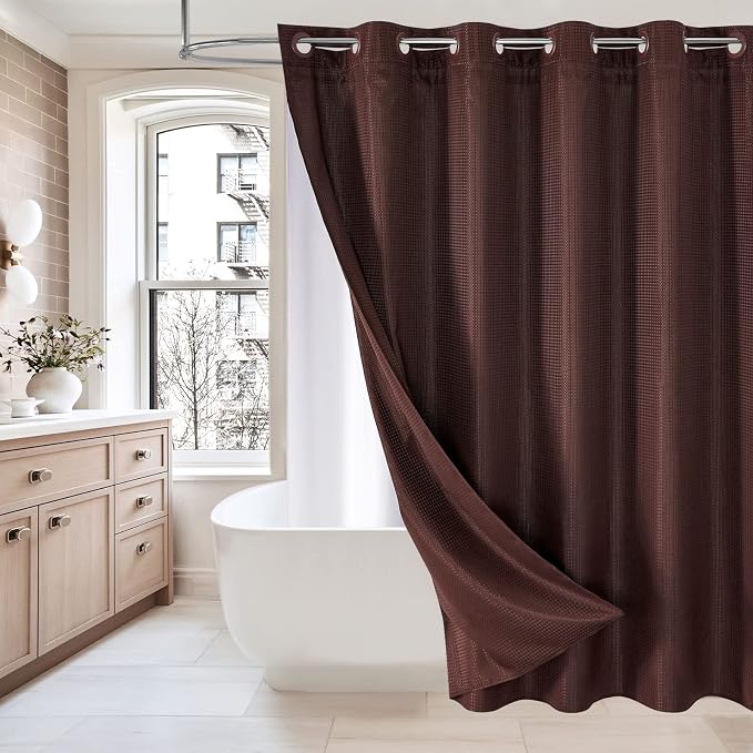 MitoVilla No Hooks Required Extra Long Shower Curtain Liner Set, 86 inch XL by MitoVilla