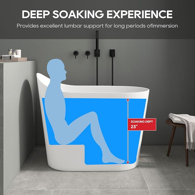 SJ Star&Jane 43" Solid Surface Japanese Soaking Bathtub Stone Resin - Image 5