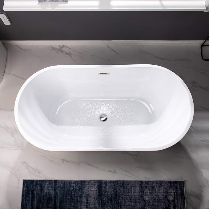 WOODBRIDGE 59" Acrylic Freestanding Bathtub Contemporary Soaking White Tub - Image 10