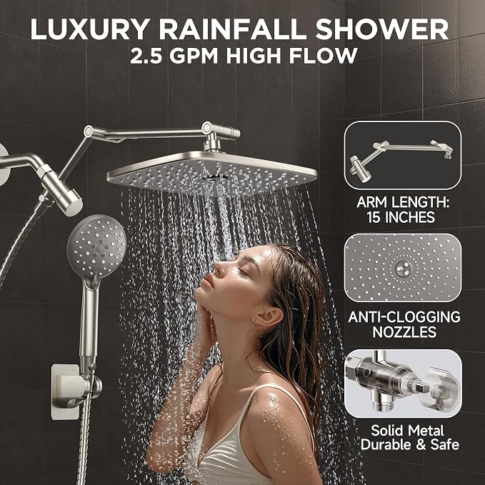 Veken Wide Brushed Nickel Rain Shower Head - Image 4