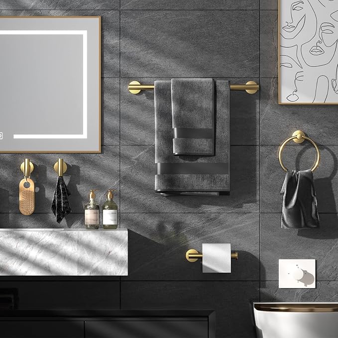Bathroom Hardware Set Brushed Gold, Toilet Paper Holders, Towel Rings and 4pcs - Image 2