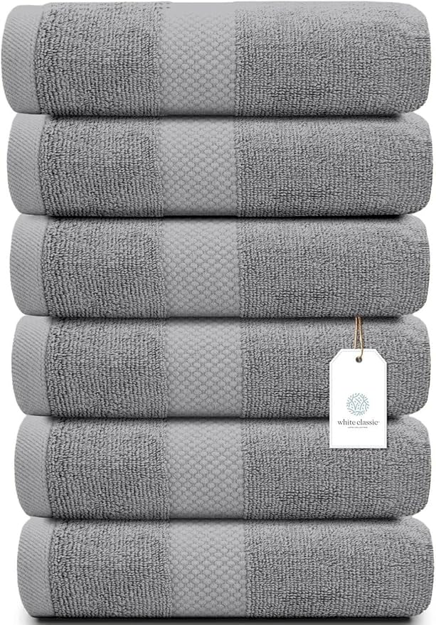 White Classic Luxury Light Gray Hand Towels - Image 2