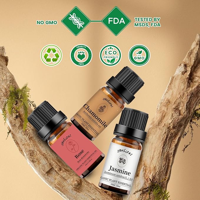 yethious Rose Jasmine Chamomile Essential Oil Set Organic 100% Pure - Image 6