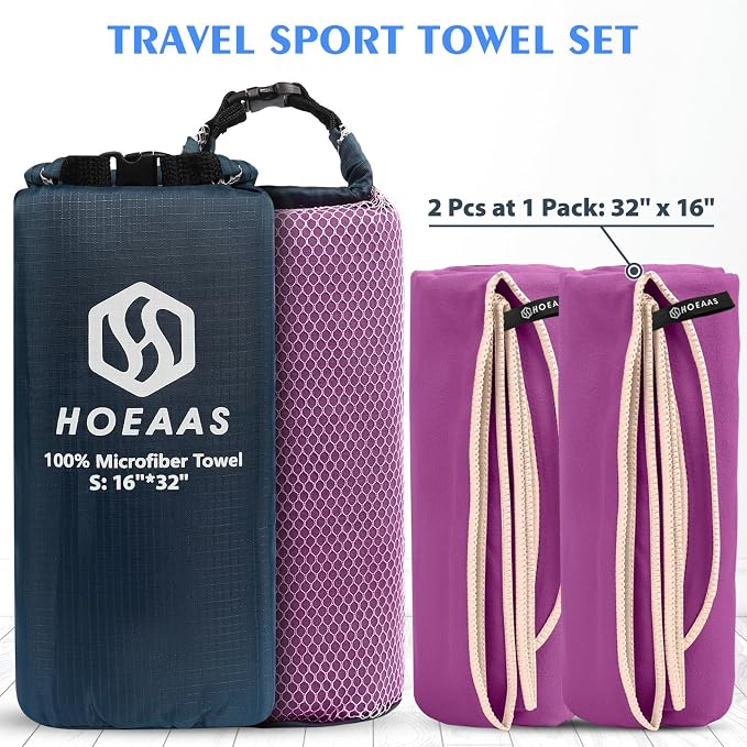 HOEAAS 2 Pack Microfiber Camping Towels, Quick Dry Towel, Super Absorbent Ultra - Image 2