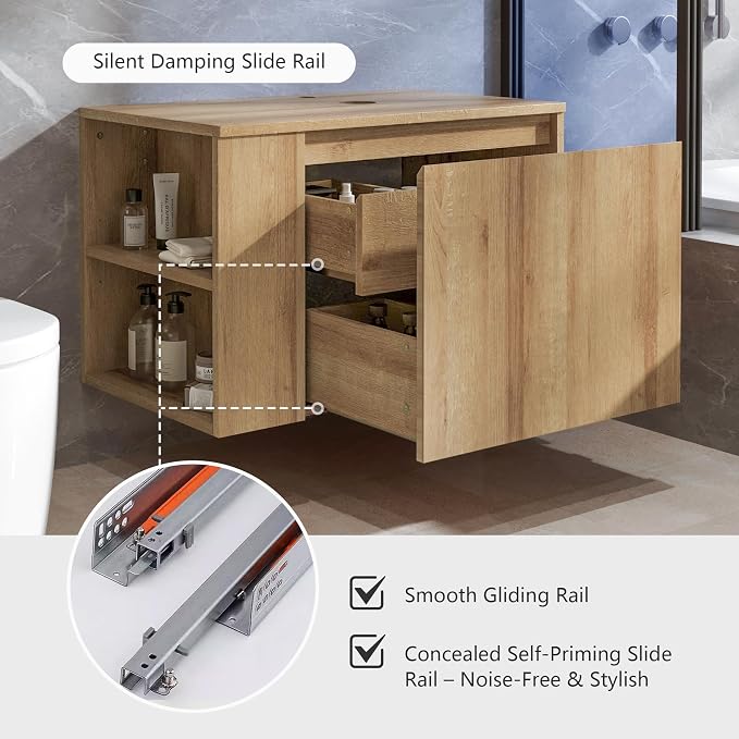 Bathroom Vanity, Natural Color Wall-Mounted Bathroom Vanity - Image 4