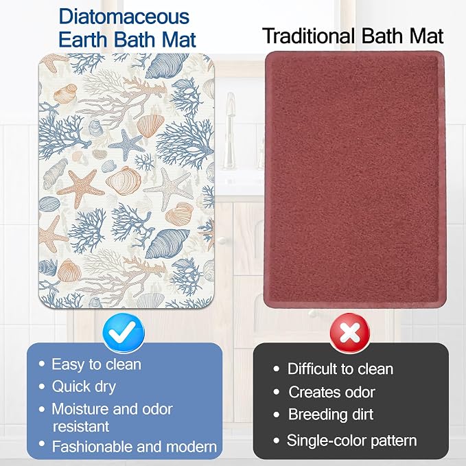 Seashells Starfish Bath Mat, Bathroom Rugs, Absorbent Bath Rug Floor Rug Carpet - Image 5