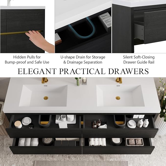 72" Wall-Mounted Bathroom Vanity - Image 4