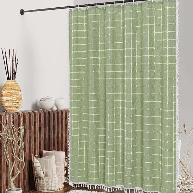 MitoVilla Sage Green Boho Farmhouse Shower Curtains - Image 2