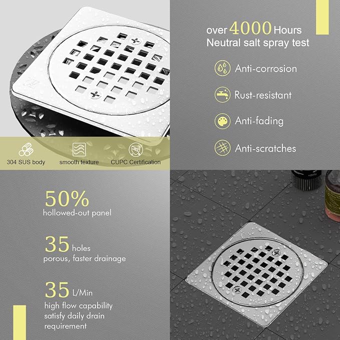 4” Shower Floor Drain Grate Kit Chrome - Image 6