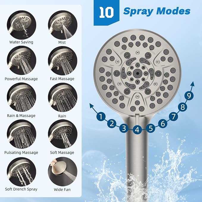 Hibbent Dual Filter All Metal 10"Rainfall Showerhead Combo, High Pressure - Image 2
