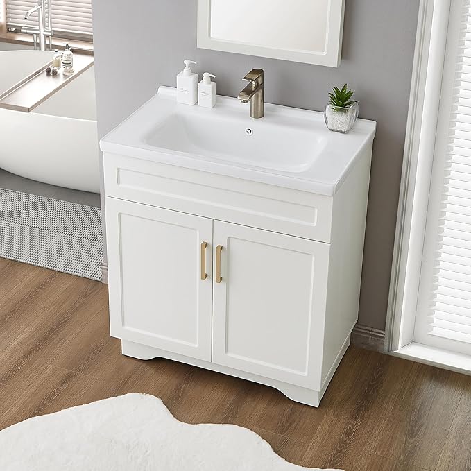 Bathroom Vanity with Ceramic Sink, Bathroom Vanity Cabinet with 2 Doors - Image 6