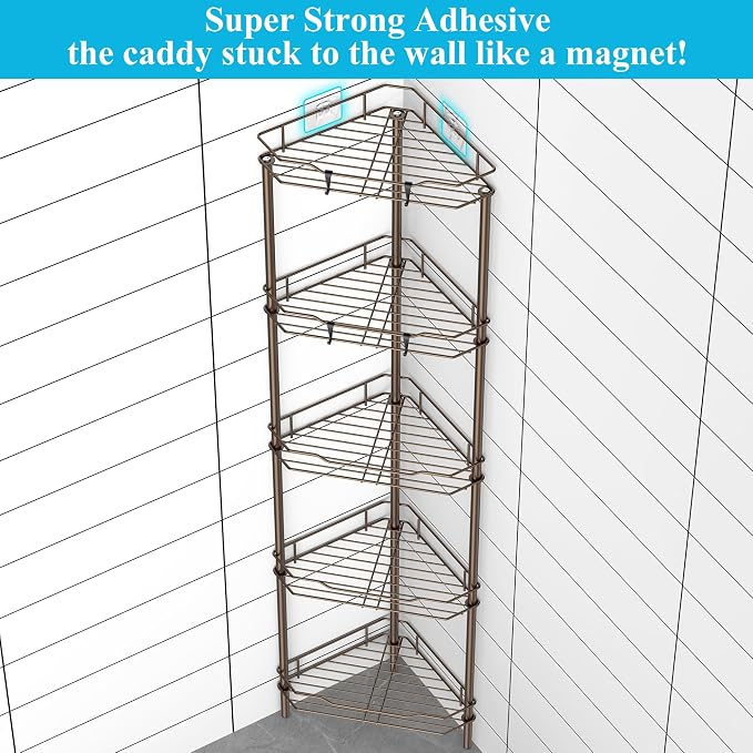 5 Tier Floor Standing Corner Shower Caddy Organizer Shelf - Image 2
