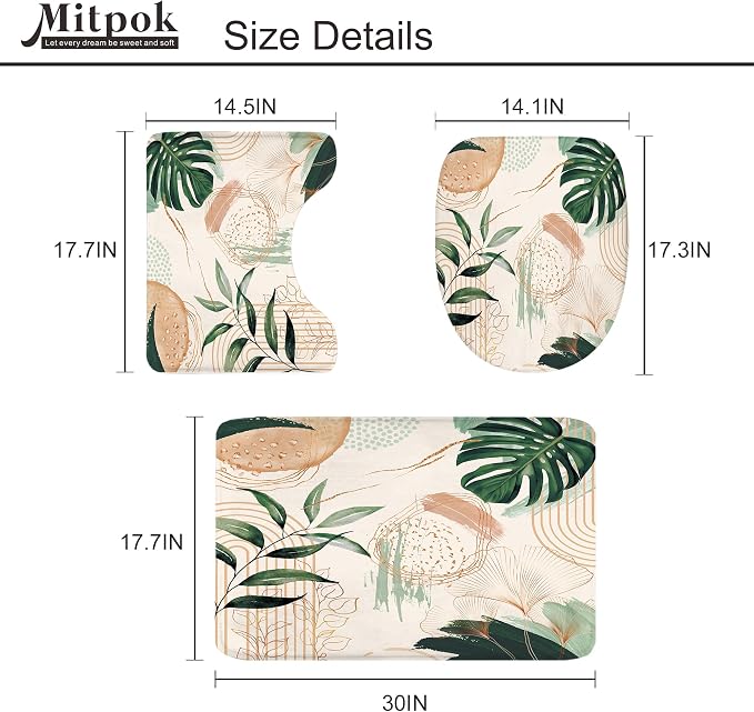 4 PCS Boho Shower Curtain Set 72Wx72H, Non-Slip Bath Rug Toilet Lid Cover and U - Image 5