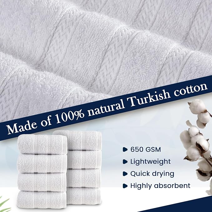 HALLEY Turkish 8 Pack Premium Washcloths 650 GSM Highly Absorbent Super Soft - Image 2