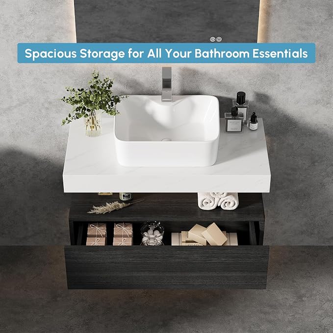 35" Floating Bathroom Vanity, Wall-Mounted Storage Cabinet Single Piece Set - Image 7