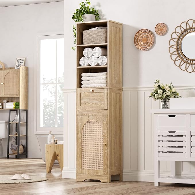 67" H Natural Bathroom Storage Cabinet by FiveWillowise