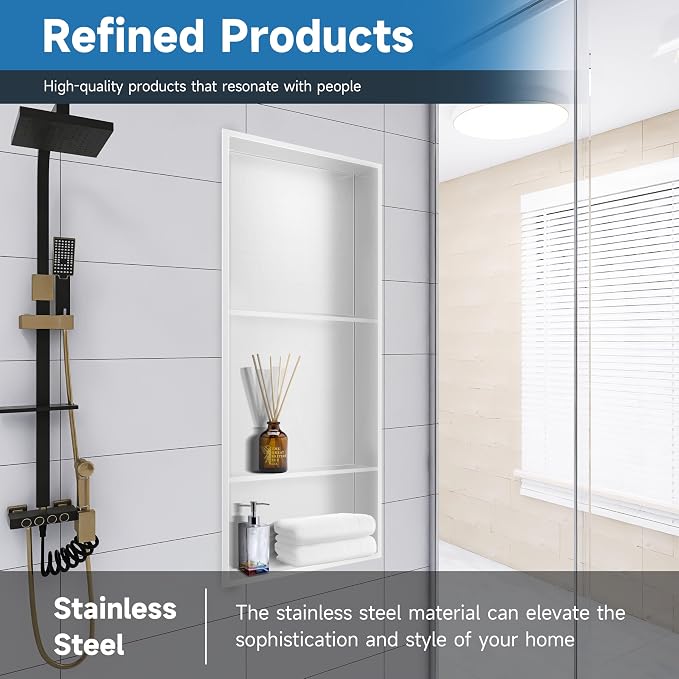 30" X 12" Stainless Steel Shower Niche Insert Tile Ready, Niche - Image 6