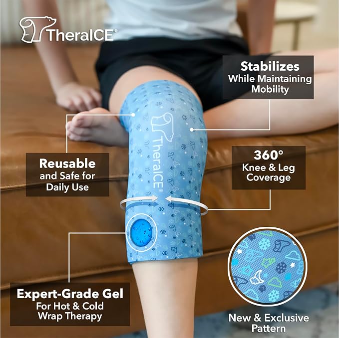 TheraICE Junior Knee Ice Pack Wrap Compression Sleeve - Image 2