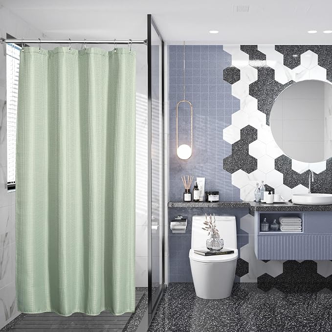AmazerBath Waffle Stall Shower Curtain, Sage Green Shower Curtain Fabric - Image 2