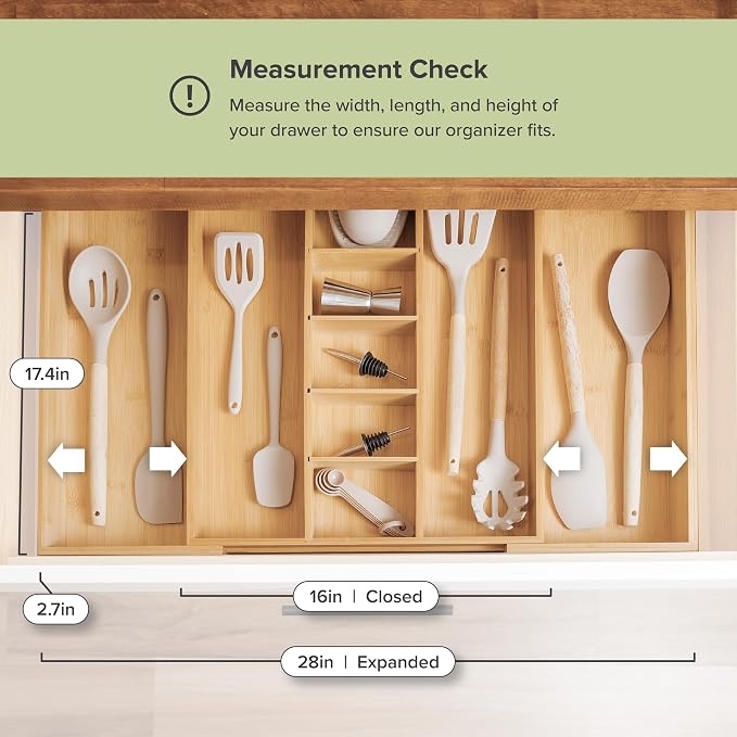 KitchenEdge Adjustable Bamboo Kitchen Drawer Organizer - Image 4
