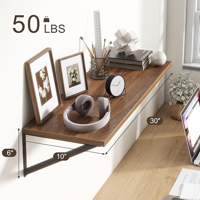 10 Inch Deep Floating Shelves, Walnut Floating Shelves 30 Inch Long, Rustic - Image 3