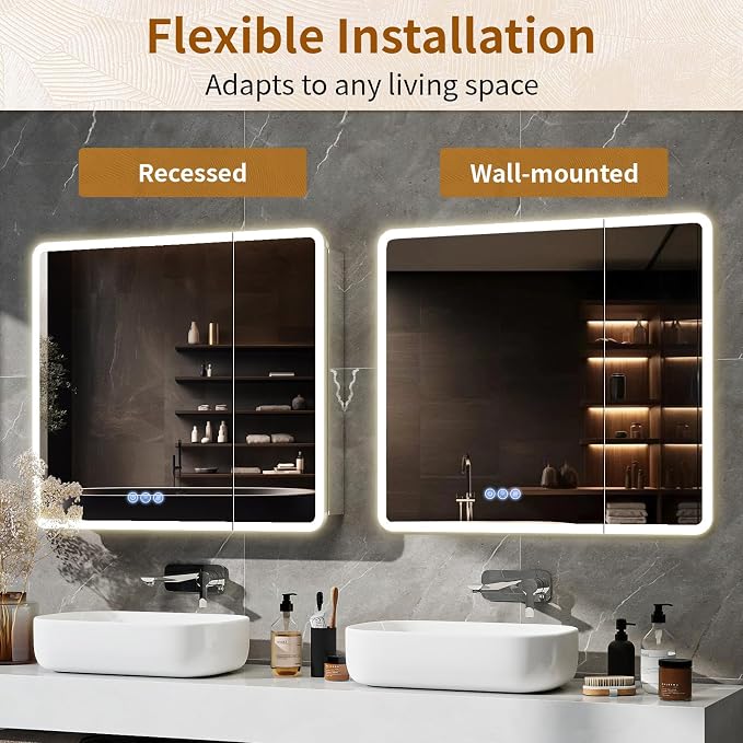 BEAUTYPEAK 36 x 32 LED Bathroom Medicine Cabinet Mirror, Adjustable Shelves - Image 7