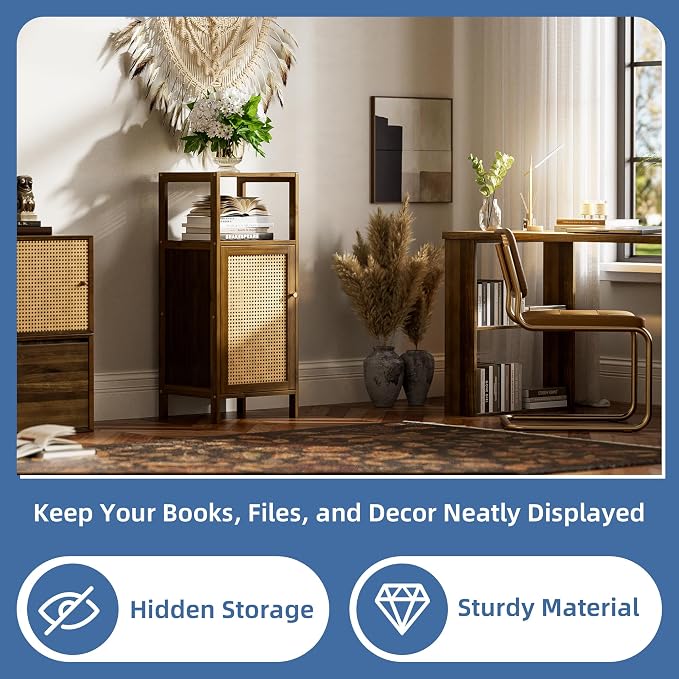 HITNET Rattan Bathroom Floor Cabinet, Bamboo Storage Cupboard - Image 6