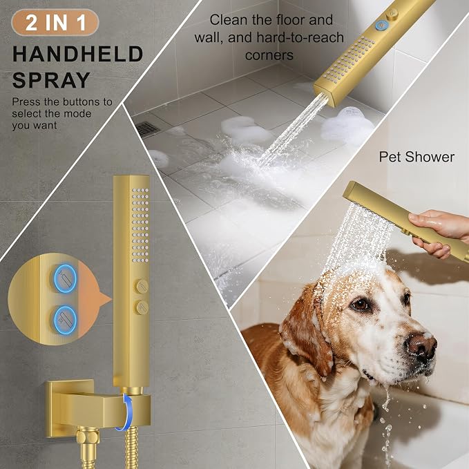 Shower Faucet Set, Wall Mounted Rainfall Shower System 12"+ 6" Dual Shower Head - Image 4