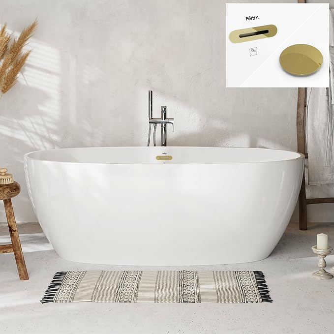 FerdY Tahiti 67" Freestanding Bathtub Elegant Oval Shape, Glossy White Double by FerdY