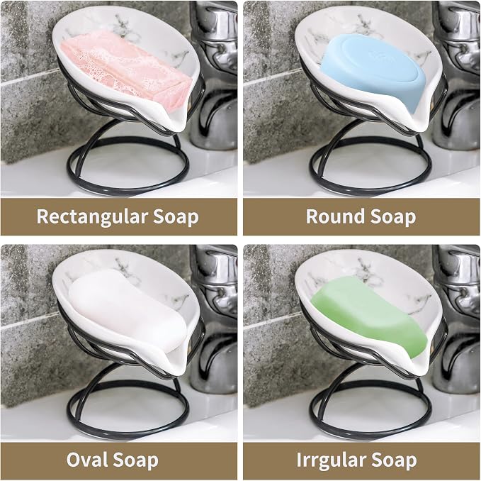 Leaf-Shaped Soap Dish – Ceramic Soap Bar Holder - Image 5