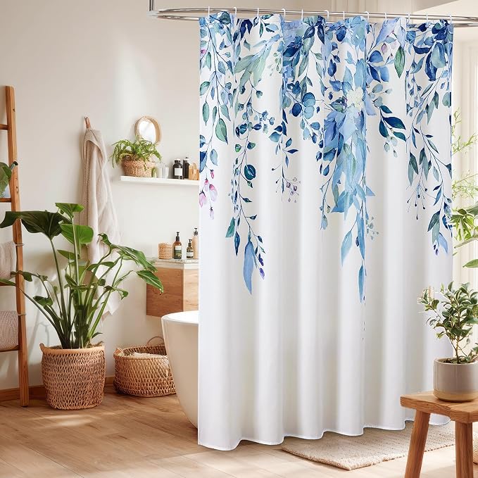 Colorful Star Blue Eucalyptus Waterproof Shower Curtain Set - Image 2