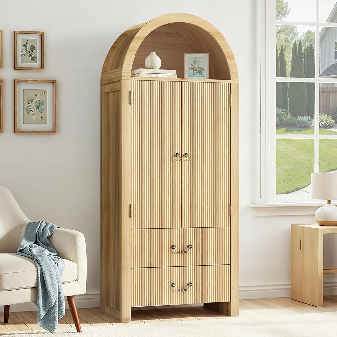 71" Tall Arched Kitchen Pantry, Wood Kitchen Storage Cabinet by Unknown