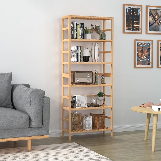 VASMIA 6-Tier Bamboo Shelf, Bamboo Storage Shelving Unit, Tall Bookcase - Image 2