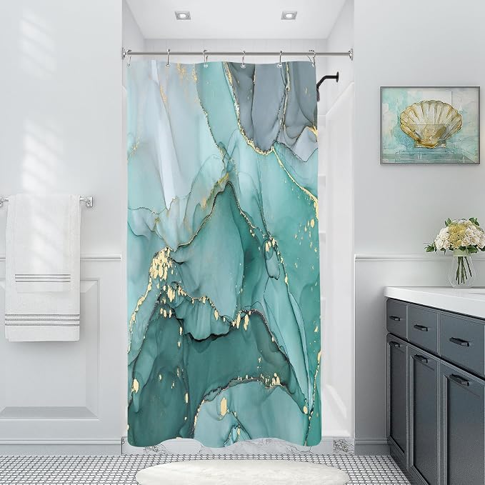 Small Stall Marble Shower Curtain 36 x 72 Inch, Half Narrow Abstract Modern by BayNook