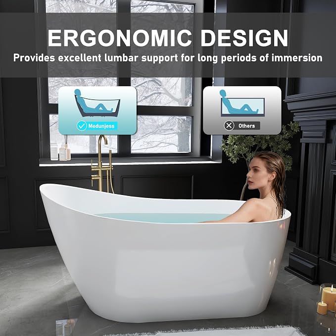 59" High-back Acrylic Freestanding Bathtubs, Stand Alone Tub, Soaking Tubs - Image 4