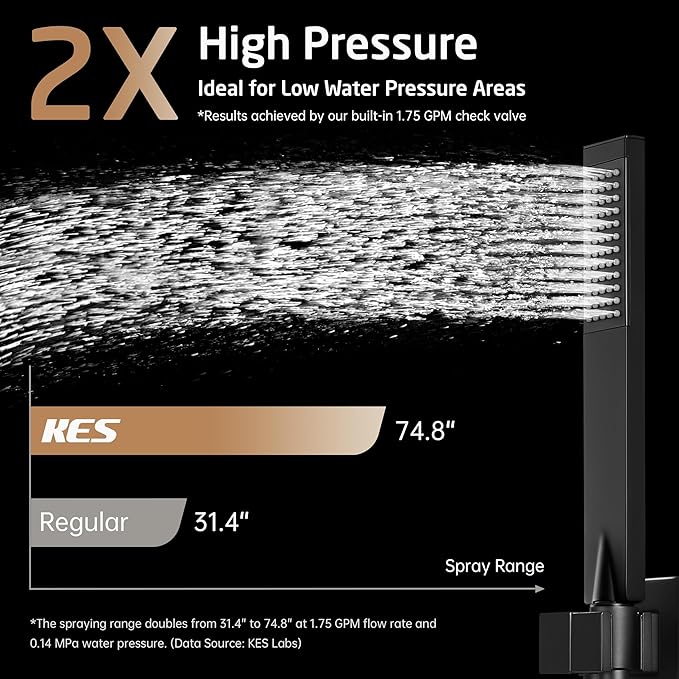 KES Black Shower Faucet Set Complete, 12 Inch Rainfall Shower Head - Image 3