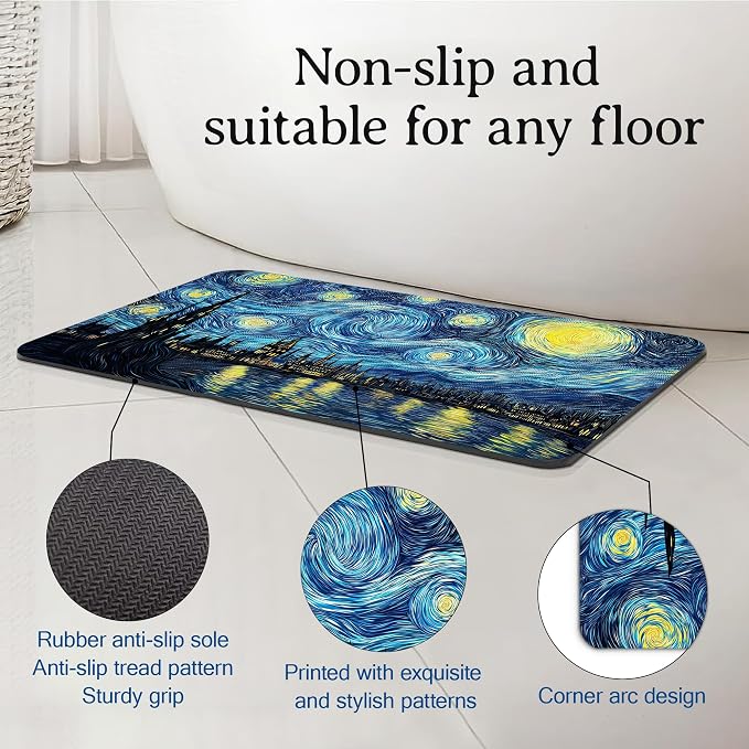Elightvap Bath Mat Starry Night Bathroom Rug, Soft and Non Slip Bath Rugs - Image 4