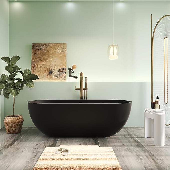69" Premium Solid Surface Freestanding Bathtub, Upgraded Stone Resin Tub by HIGEINE