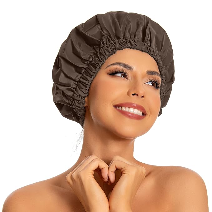 Reusable Shower Cap for Women, Large Waterproof Shower Essentials Bonnet by Edoneery