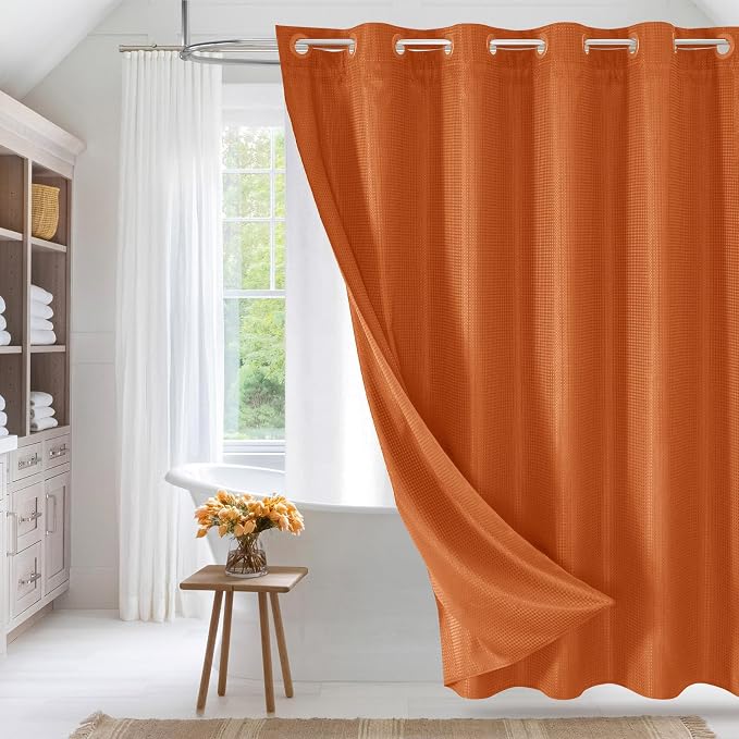 MitoVilla No Hooks Needed Extra Long Shower Curtain Liner Set by MitoVilla