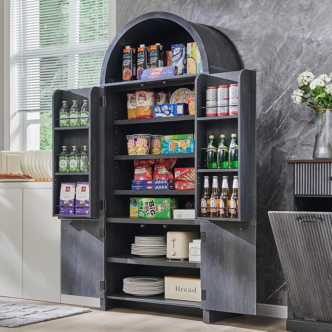71" Tall Arched Bathroom Storage Cabinet, Modern Fluted Storage Cabinet w/Doors - Image 3