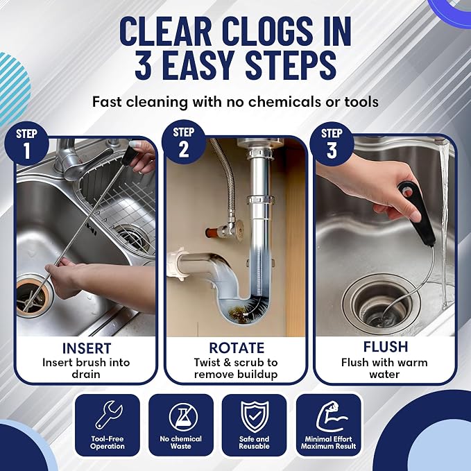 22" Long Sink Drain Cleaning Brush by FryOilSaver Co., Clog Remover - Image 6
