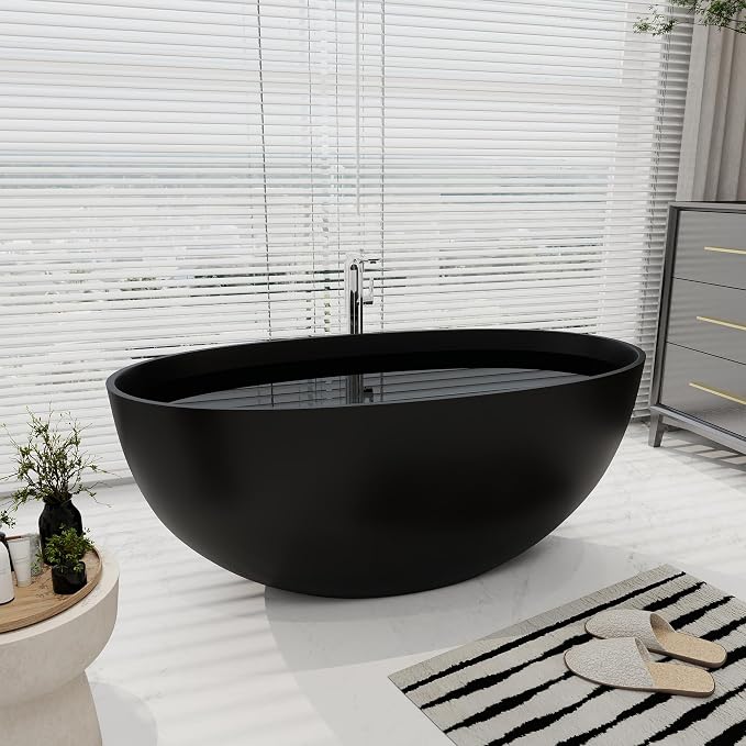 SJ STAR&JANE 55" Solid Surface Freestanding Bathtub, Stone Resin Oval Soaking - Image 4