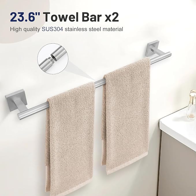 10 Pieces Bathroom Hardware Set Brushed Nickel Towel Bar Set Includes 23.6” - Image 2