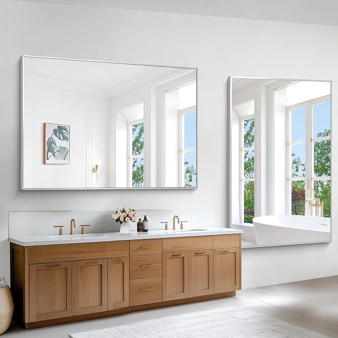 BONEWEI Silver Bathroom Mirror, 60x40 inch Wall Mirror - Image 5