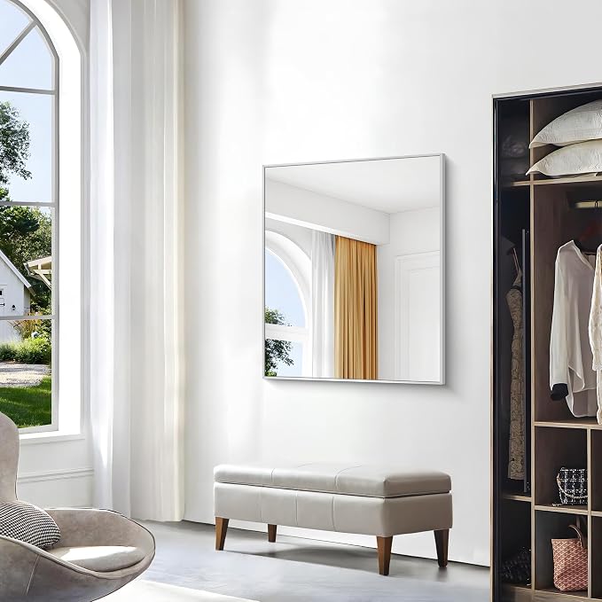 BONEWEI Silver Bathroom Mirror, 30x36 inch Wall Mirror - Image 5